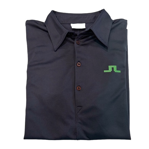 J Lindeberg Men's Performance Polo Shirt Dark Grey Neon Green Logo Sz L NWOT - Picture 1 of 11